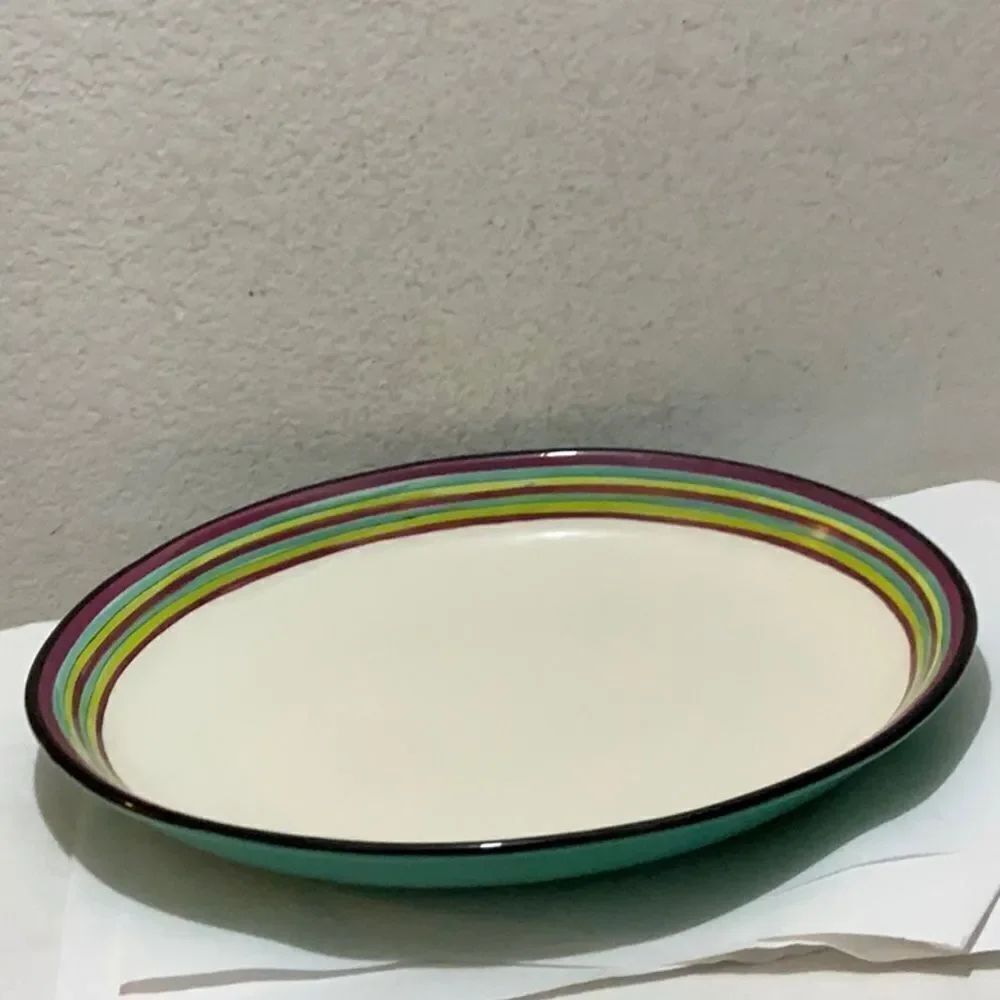 CLAY ART HAND PAINTED STONELITE Hibiscus 17.5”x14” oval large plate
